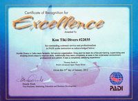 PADI Recognition of Excellence for Kontiki Divers