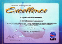 Certification of Recognition for Excellence - Greg Maciejowsky 